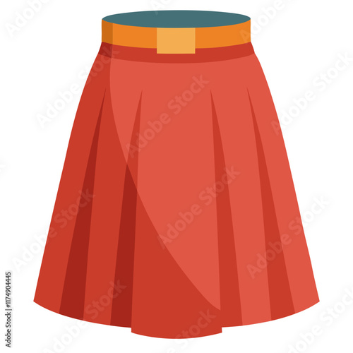 Red Flared Skirt with Gold Buckle Belt, Vector illustration of a red flared skirt featuring a gold buckle belt, combining vibrant colors with a modern and stylish design. 

