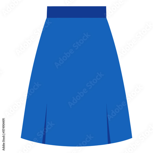 Simple Blue Pleated Skirt with Dark Waistband, Vector illustration of a minimalist blue pleated skirt featuring a dark blue waistband, designed with a clean and modern aesthetic. 
