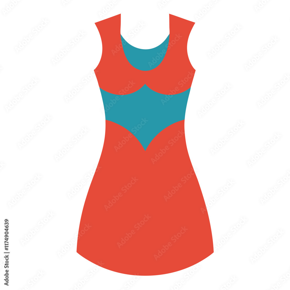 Red Sleeveless Dress with Teal Detail, Vector illustration of a red sleeveless dress featuring a teal chest accent, designed with a sleek and modern minimalist style.
Red Sleeveless Dress with Teal Detail, Vector illustration of a red sleeveless dress featuring a teal chest accent, designed with a sleek and modern minimalist style.