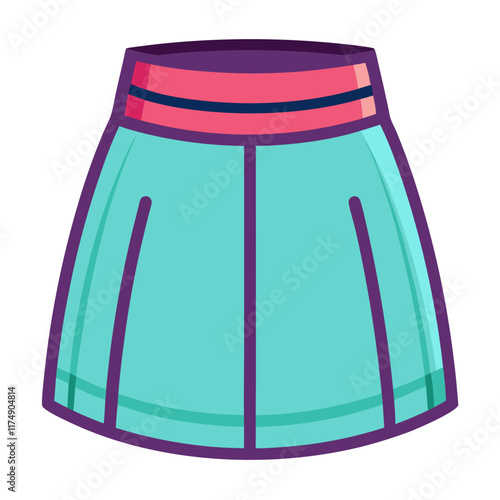 Teal Skirt with Pink and Purple Details, Vector illustration of a teal skirt accented with pink and purple waistband details, designed in a modern and vibrant style. 
