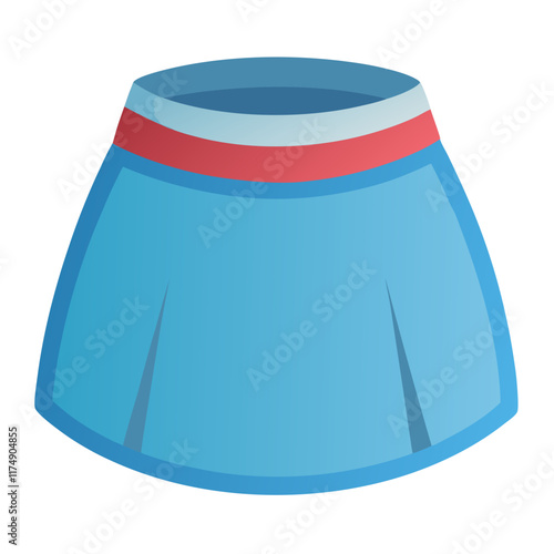 Light Blue Skirt with Red Accent, Vector illustration of a light blue skirt featuring a red accent on the waistband, designed in a simple and modern style. 
