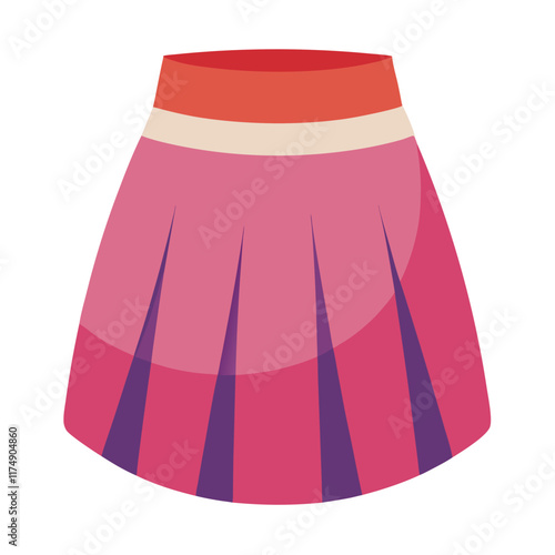 Pink Pleated Skirt with Red Waistband, Vector illustration of a pink pleated skirt with a contrasting red waistband, designed in a modern and vibrant style. 
