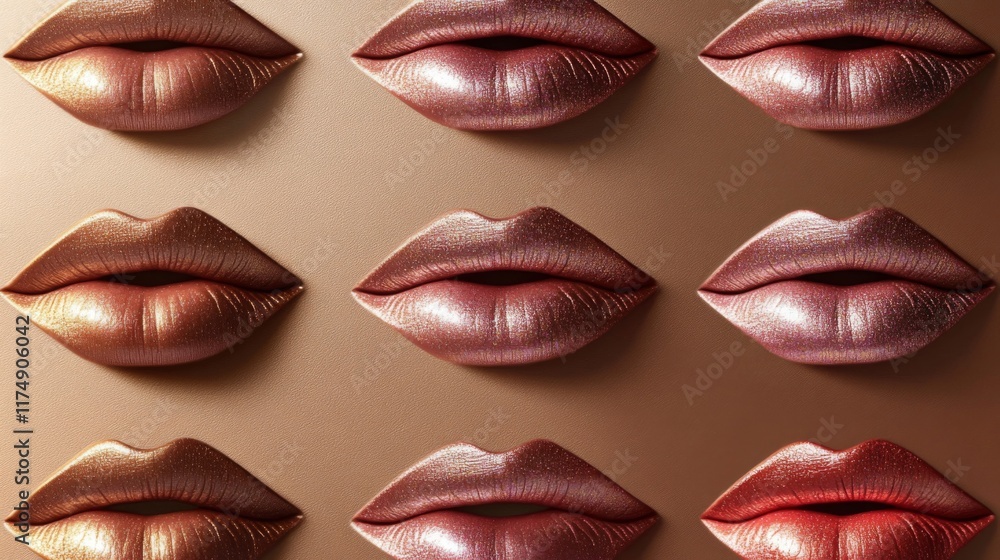 Obraz premium Metallic Lipsticks Arranged In A Repeating Pattern