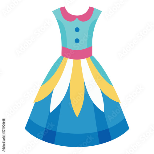 Blue and yellow dress with buttoned top, 