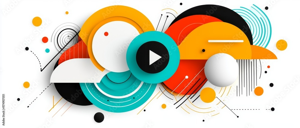 Obraz premium Abstract Geometric Design with Play Button Circles and Vibrant Colors for Media Presentation