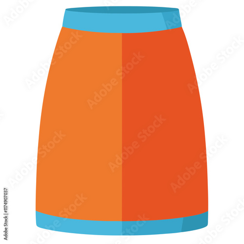 Orange skirt with blue accents illustration, Vector illustration of a stylish orange skirt featuring a clean silhouette, accented with a blue waistband and hem, designed in a modern style.  
