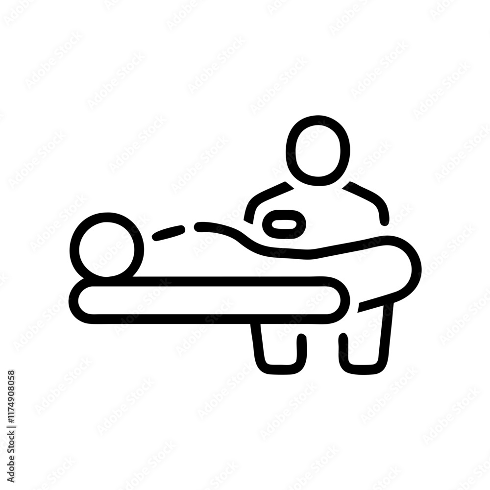 Small business Massage parlor icon with therapist and client in outline style. Small business Massage parlor icon with therapist and client in outline style.