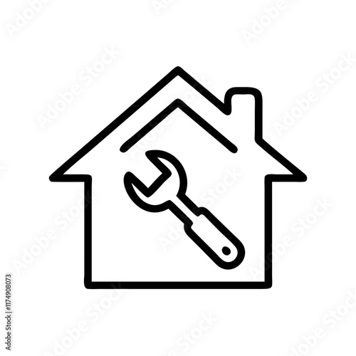 Small business House repair service line art icon with house and wrench
