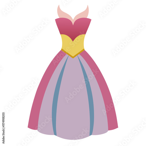 Pink and Lavender Gown with Yellow Bodice, Elegant pink and lavender gown featuring a structured yellow bodice and flowing skirt, perfect for fairytale or formal-themed designs.  
