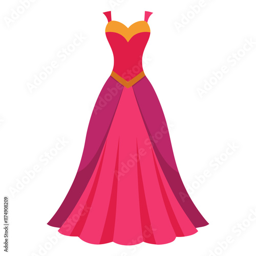 Pink and Purple Ballgown with Yellow Details, Elegant pink and purple ballgown featuring a fitted bodice with yellow accents, ideal for fairytale, wedding, or formal themes.  
