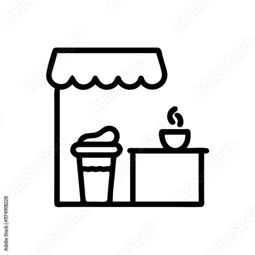 Small business Coffee shop line art icon with cup and storefront