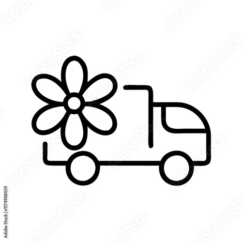 Small business Flower delivery truck line art icon