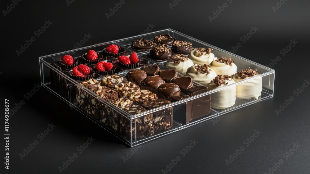 Gourmet Chocolate Assortment in a Clear Acrylic Box Gourmet Chocolate Assortment in a Clear Acrylic Box