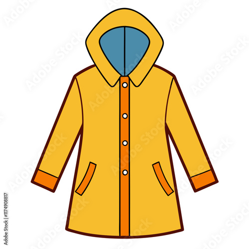 Yellow and Orange Raincoat Illustration, Colorful raincoat with yellow body, orange sleeves, and a hood, ideal for weather, clothing, or seasonal design themes.  
