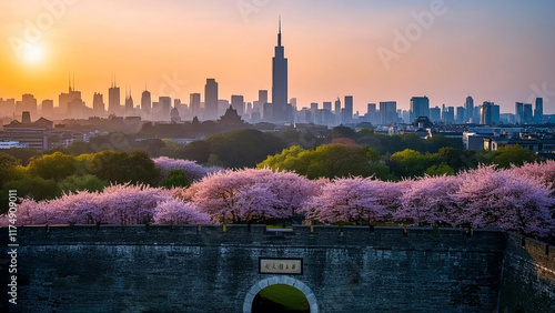 Cherry blossoms are in full bloom at Xuanwumen Scenic Area in Nanjing, Jiangsu, China photo