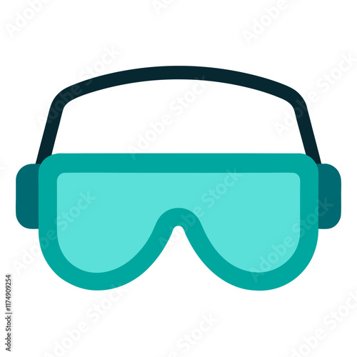 Teal Ski Goggles with Black Strap, Flat vector illustration of teal ski goggles featuring a sleek design and a black adjustable strap, perfect for winter sports and outdoor activities.  
