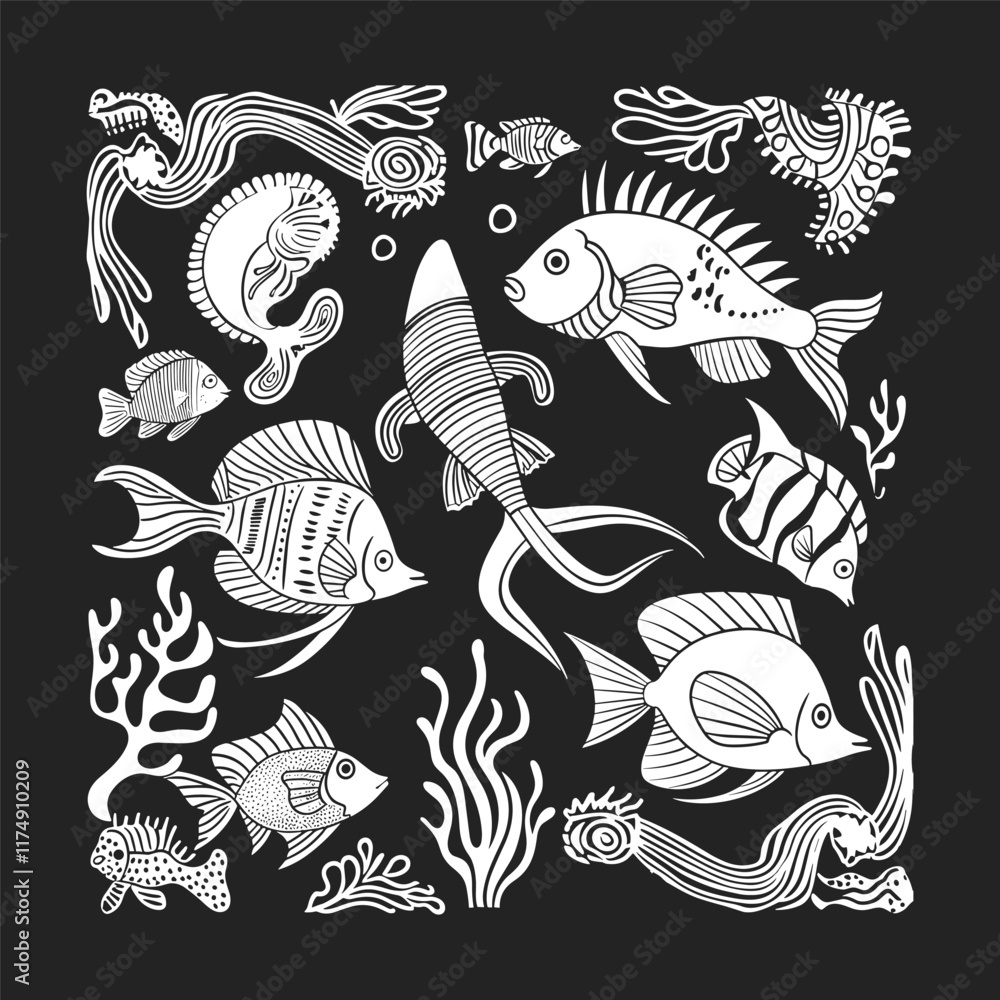 Obraz premium Sea life drawing vector design template
