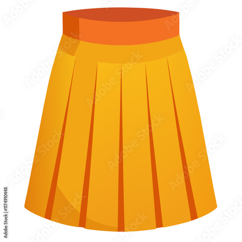Yellow Pleated Skirt with Orange Waistband, Flat vector illustration of a yellow pleated skirt featuring a bold orange waistband, ideal for cheerful and modern fashion designs.  
