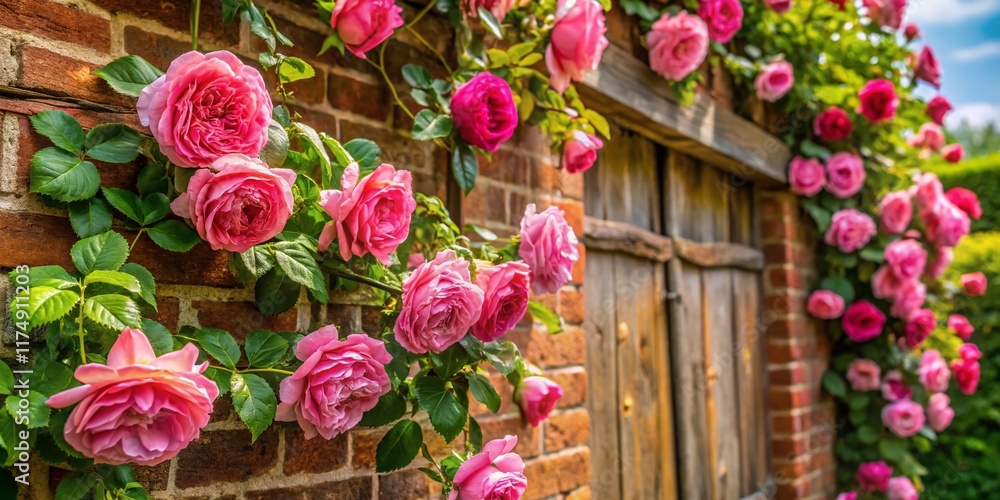 Fototapeta premium Macro Rose Trellis English Countryside Cottage Garden Bloom