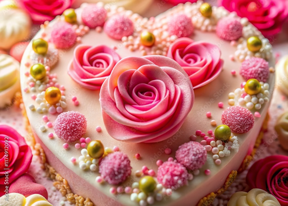 Macro Valentine's Day Cake: Heart & Flower Details, Sweet Treats, Romantic Dessert Macro Valentine's Day Cake: Heart & Flower Details, Sweet Treats, Romantic Dessert
