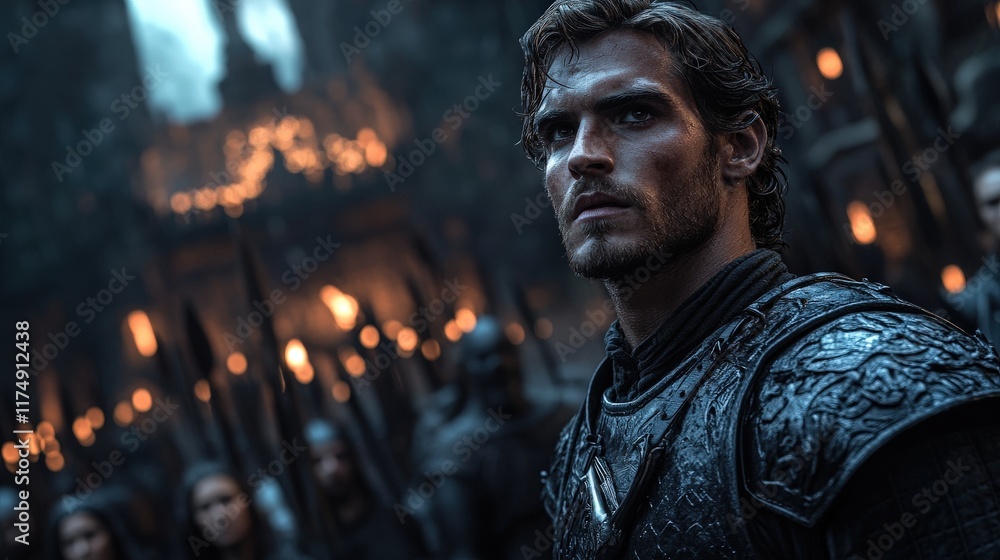 A warrior stands poised in dramatic lighting, showcasing a determined expression amidst a dark background, emphasizing the themes of strength and perseverance in battle situations. A warrior stands poised in dramatic lighting, showcasing a determined expression amidst a dark background, emphasizing the themes of strength and perseverance in battle situations.