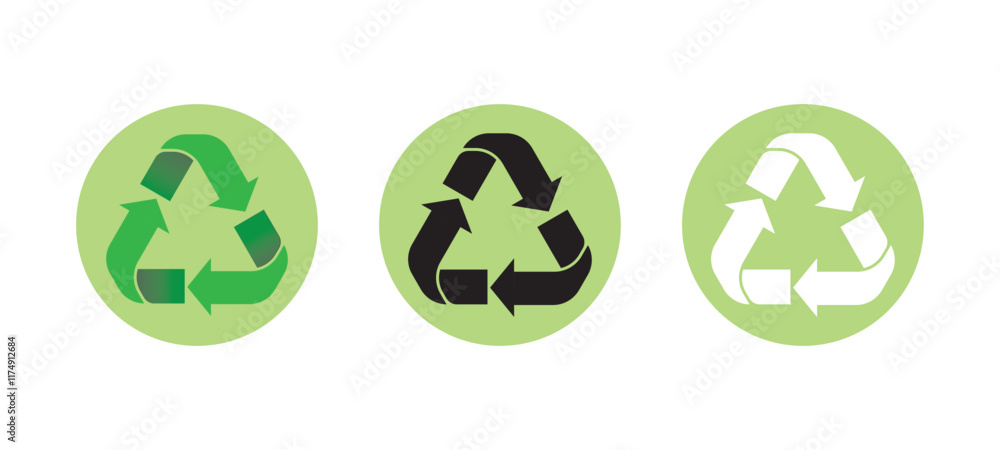 Isolation set of recycle sign symbol illustration vector for stick on packaging of product , Reuse reduce and recycle to reservation environment concept by EPS file. Isolation set of recycle sign symbol illustration vector for stick on packaging of product , Reuse reduce and recycle to reservation environment concept by EPS file.
