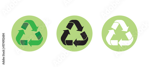 Isolation set of recycle sign symbol illustration vector for stick on packaging of product , Reuse reduce and recycle to reservation environment concept by EPS file.