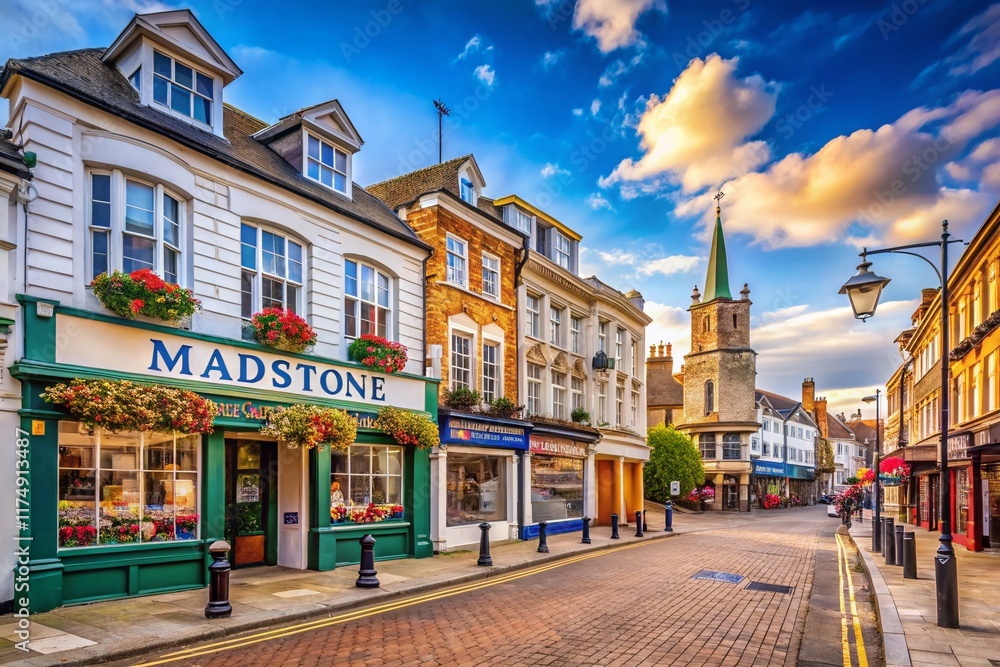 Fototapeta premium Maidstone Kent England UK: Picturesque Town Scene with Copy Space