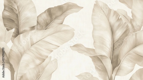 Beige tropical banana leaves seamless pattern. (1)