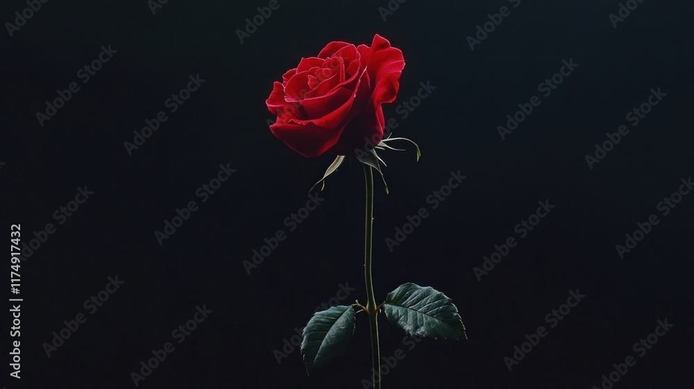 Obraz premium Single red rose on black background.