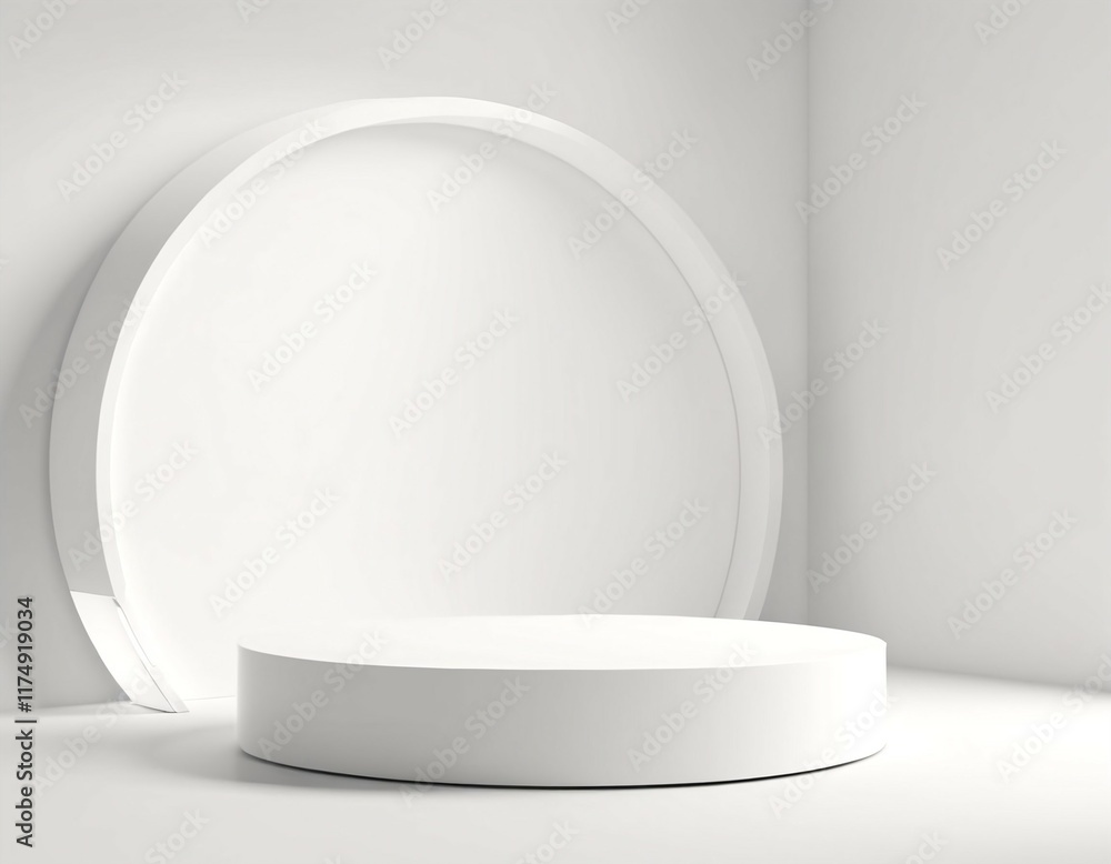 Empty podium on a white background, featuring a cylindrical stand, ideal for showcasing products in a 3D rendering. Empty podium on a white background, featuring a cylindrical stand, ideal for showcasing products in a 3D rendering.