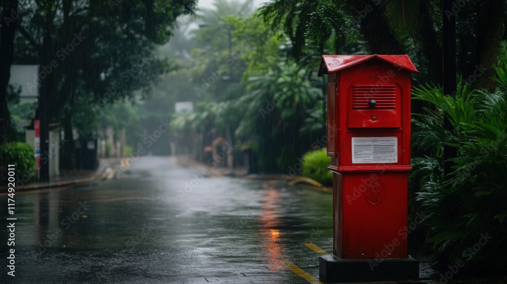 Historic red mailbox stands prominently on a British street, symbolizing timeless communication and cultural heritage. Historic red mailbox stands prominently on a British street, symbolizing timeless communication and cultural heritage.