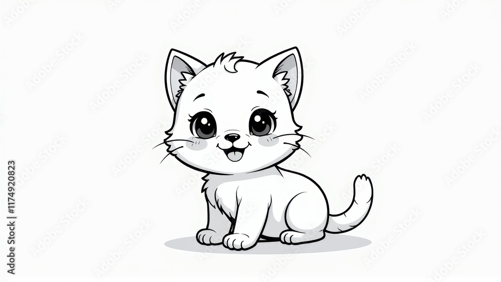 Obraz premium Adorable Cartoon Kitten, Coloring Page, Line Art Illustration, isolated white background, Coloring Page, Line Art Illustration, isolated white background