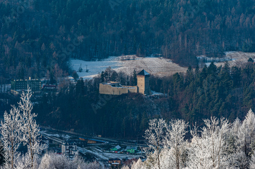 Szron, polskie góry, Beskid Sądecki, Małopolska, Muszyna.