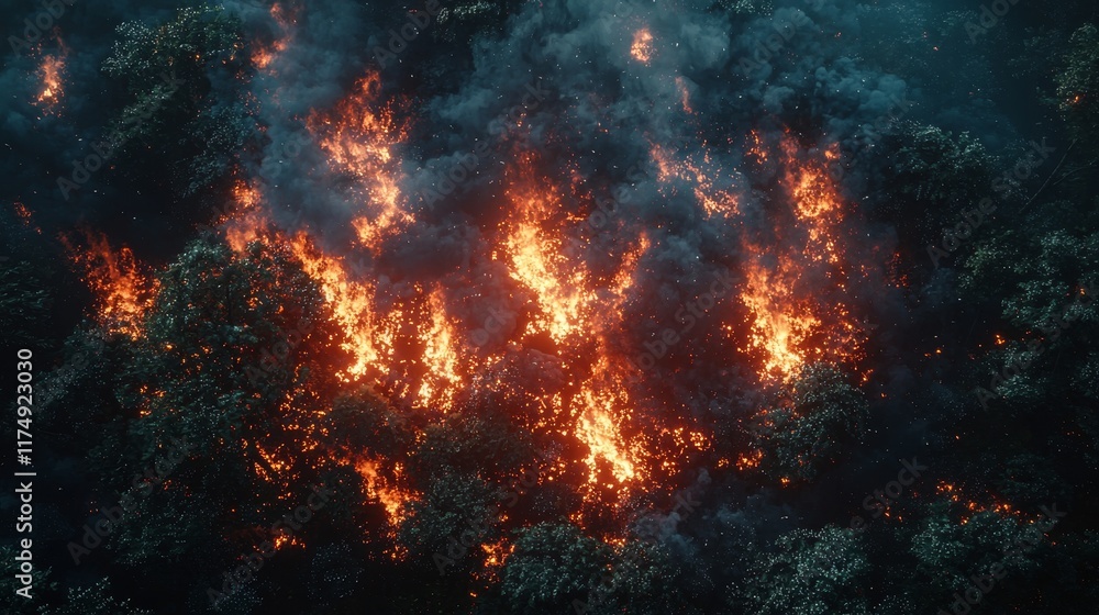Raging Wildfire Consuming a Pine Forest at Night Raging Wildfire Consuming a Pine Forest at Night