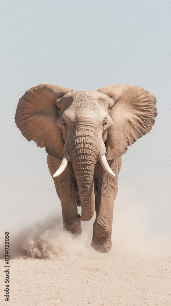 Fototapeta premium A realistic digital drawing of an elephant on a white background, capturing the majestic features and powerful stance of the animal.