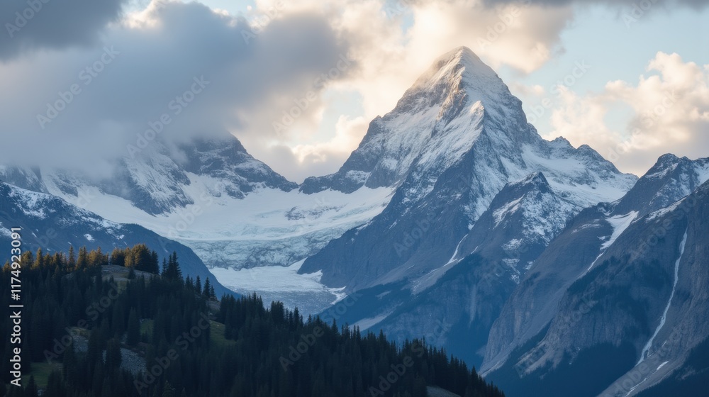 custom made wallpaper toronto digitalMajestic Snow-Capped Mountain Peak Surrounded by Dramatic Clouds
