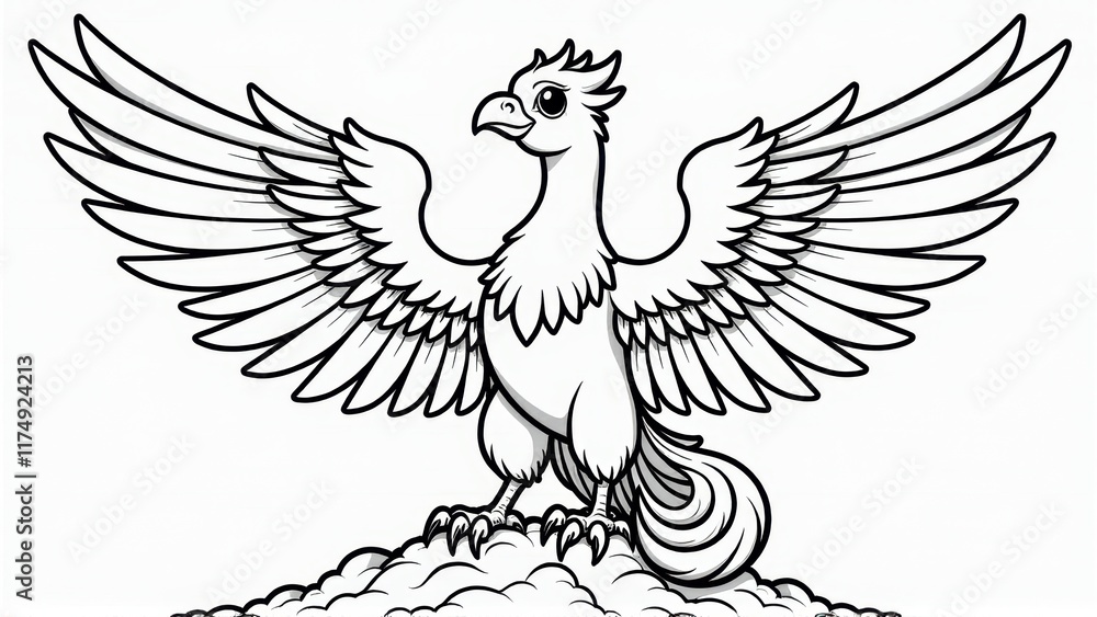 Obraz premium Majestic Phoenix Bird Line Art, Coloring Page, Line Art Illustration, isolated white background, Coloring Page, Line Art Illustration, isolated white background