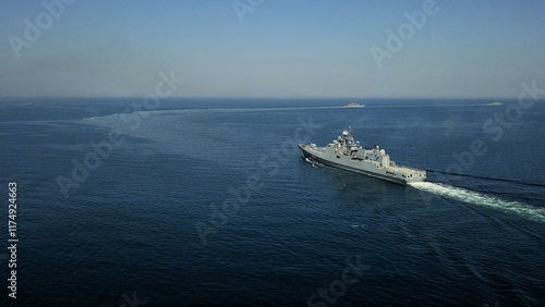 drone view - naval exercises at sea