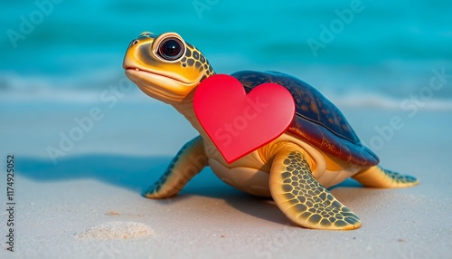 there is a small turtle with a heart on its back. photo