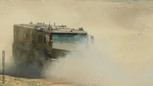 modern landing vehicle in the dust photo