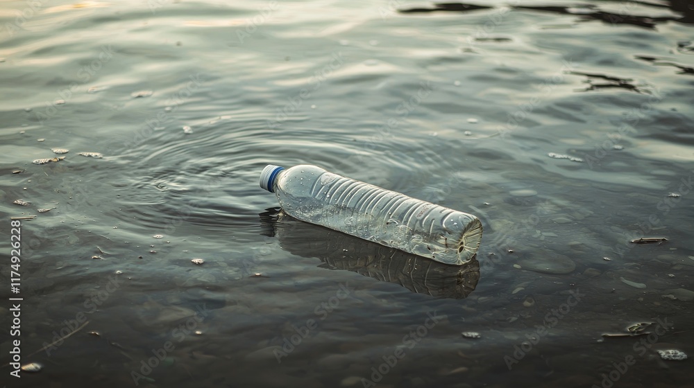 Floating Plastic Bottle in Ocean Depicting Water Pollution Crisis