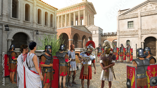 Photography Roman soldiers preparing a parade in the Empire capital of Rome