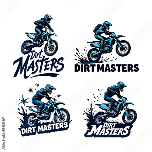 Dirt masters logo featuring motocross bikes in action for extreme sports and adventure-themed branding