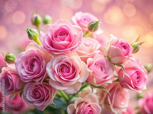 Miniature Pink Roses on Soft Pink Background - Tilt-Shift Photography