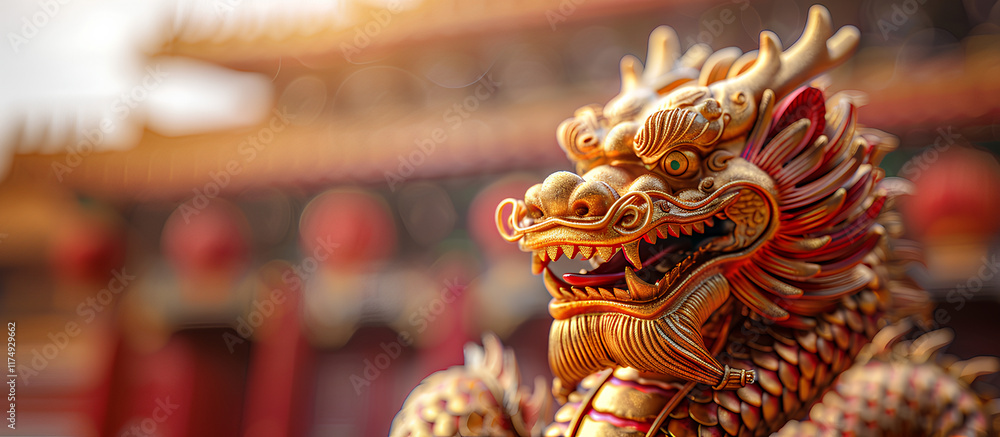 Fototapeta premium golden dragon head chinese zodiac with minimalist background