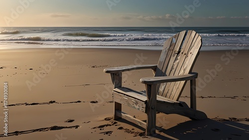 kursi kayu di pantai photo