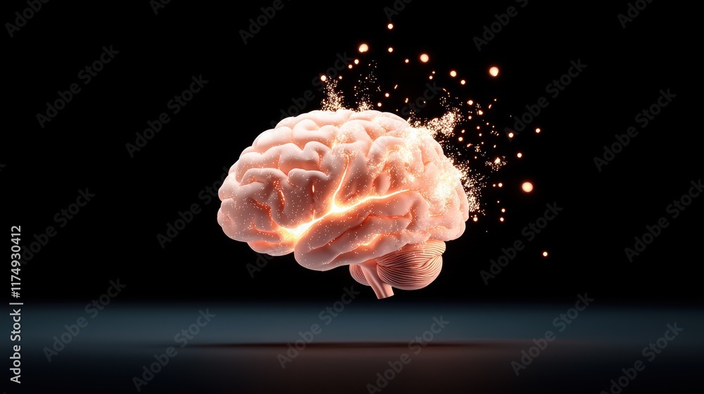 A highly detailed, anatomically accurate human brain rendered in 3D, with glowing areas highlighting different cognitive functions and neural pathways. A highly detailed, anatomically accurate human brain rendered in 3D, with glowing areas highlighting different cognitive functions and neural pathways.