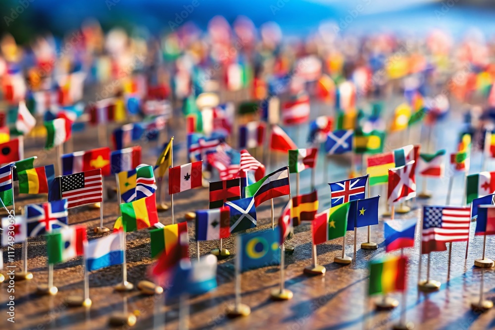 Fototapeta premium Miniature World Flags: A Tilt-Shift Photography Collection