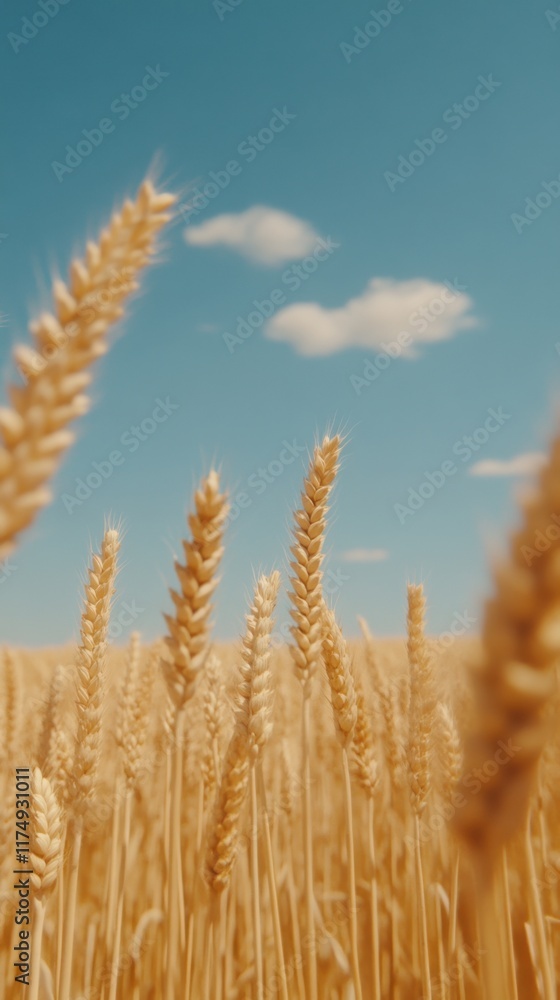 Golden wheat stalks sway under a clear blue sky with fluffy clouds, capturing the tranquility and abundance of a ripe wheat field. Golden wheat stalks sway under a clear blue sky with fluffy clouds, capturing the tranquility and abundance of a ripe wheat field.